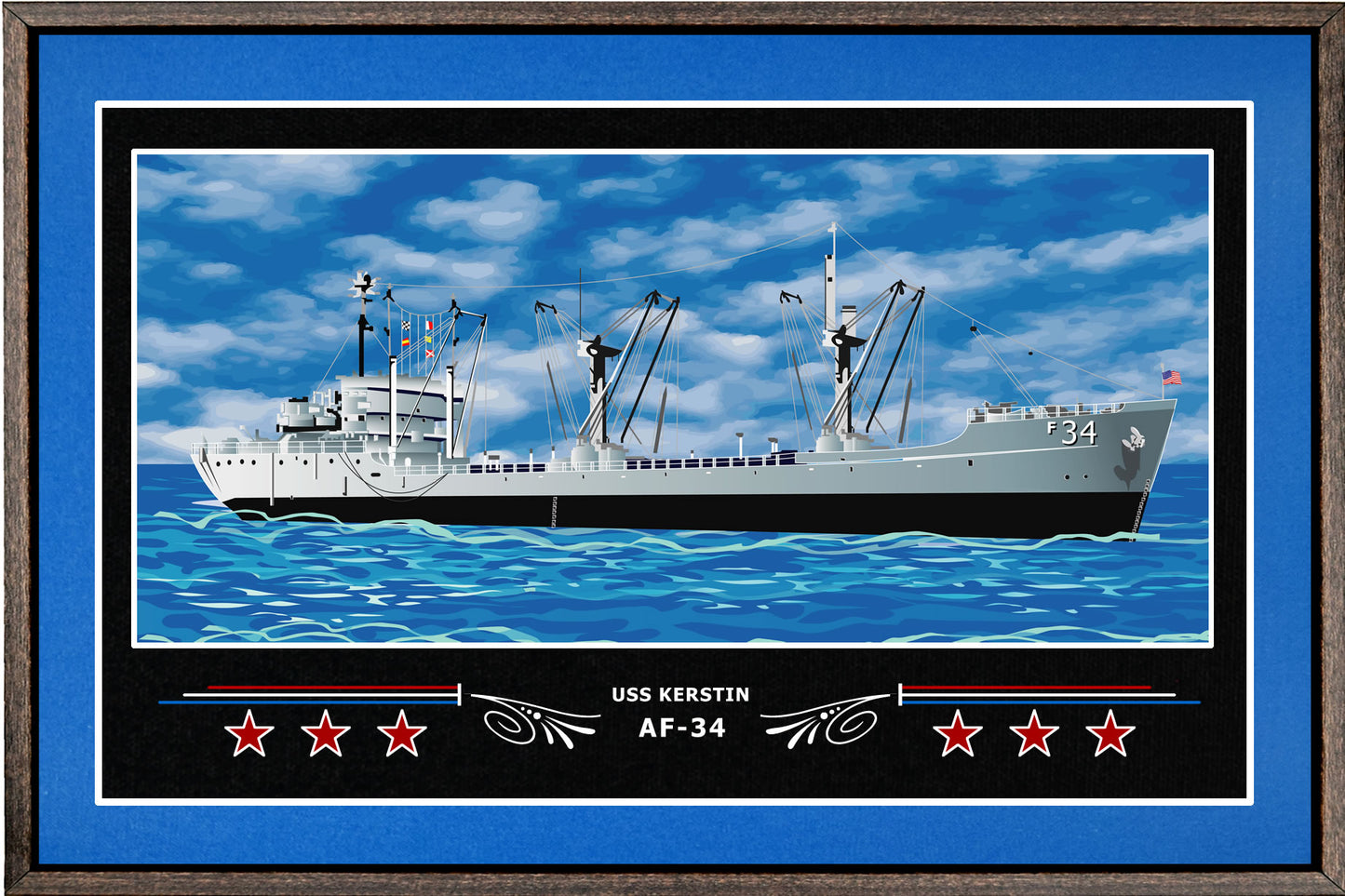 USS KERSTIN AF 34 BOX FRAMED CANVAS ART BLUE