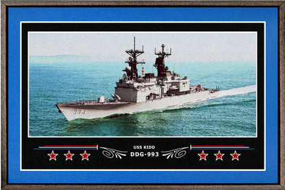 USS KIDD DDG 993 BOX FRAMED CANVAS ART BLUE