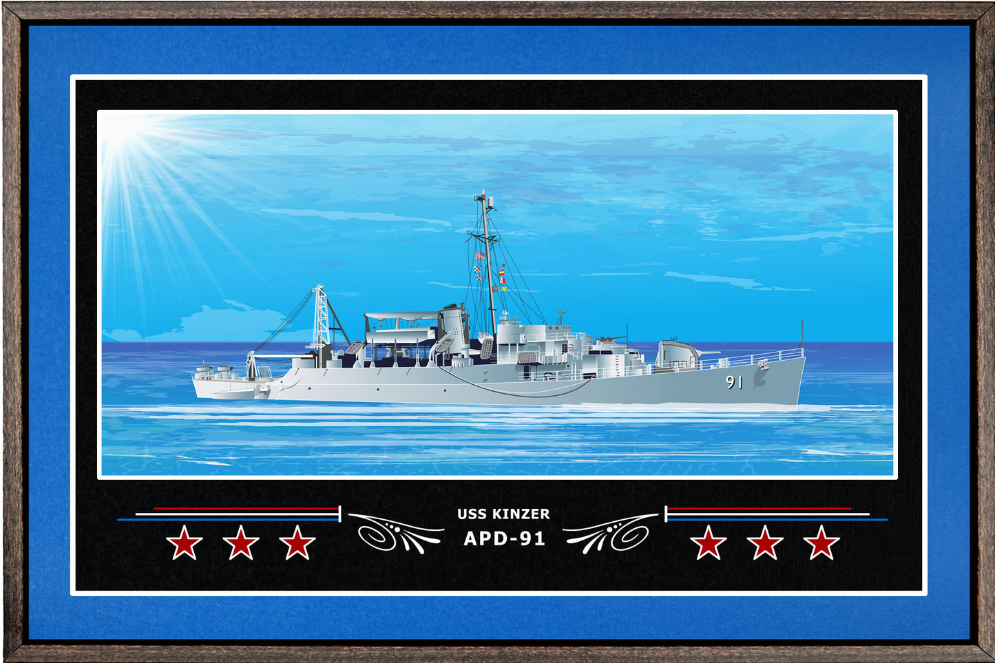 USS KINZER APD 91 BOX FRAMED CANVAS ART BLUE