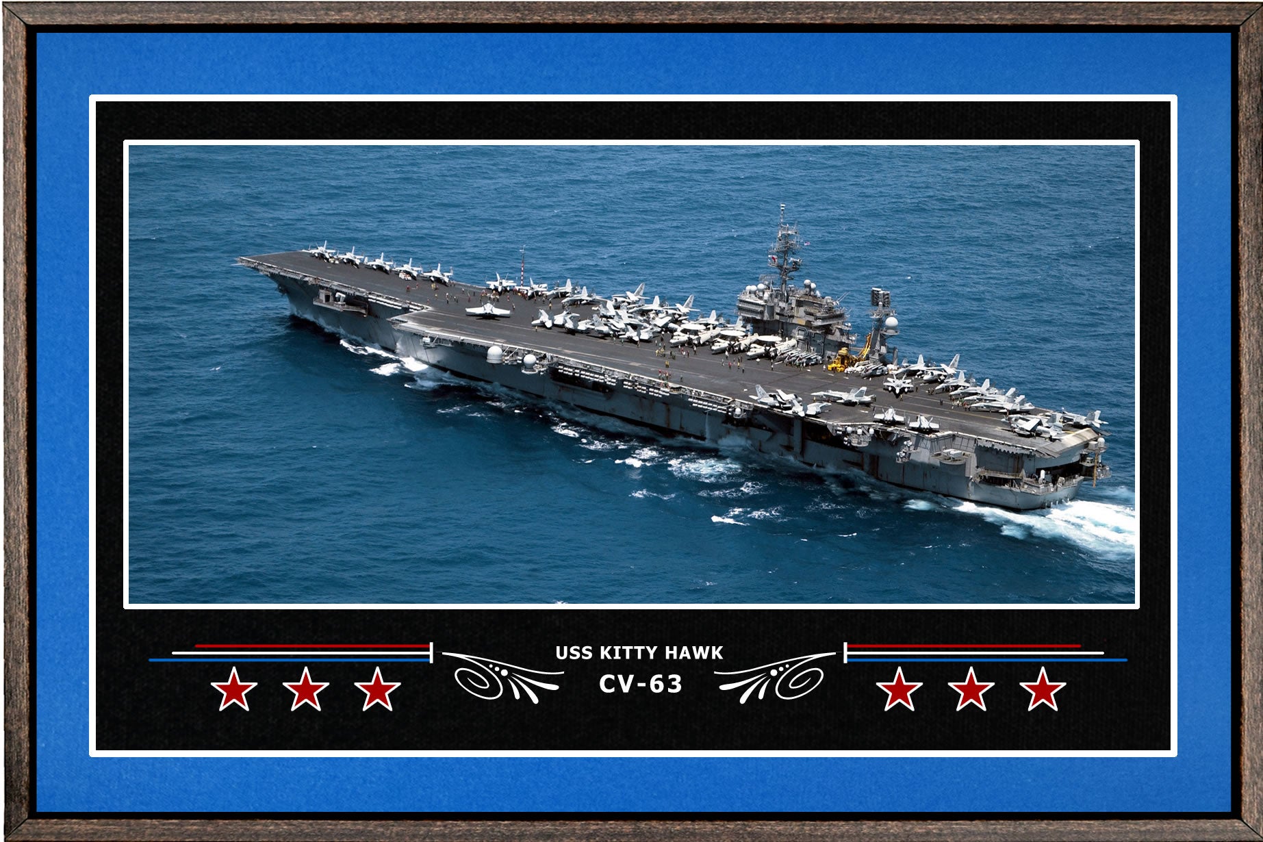 USS KITTY HAWK CV 63 BOX FRAMED CANVAS ART BLUE
