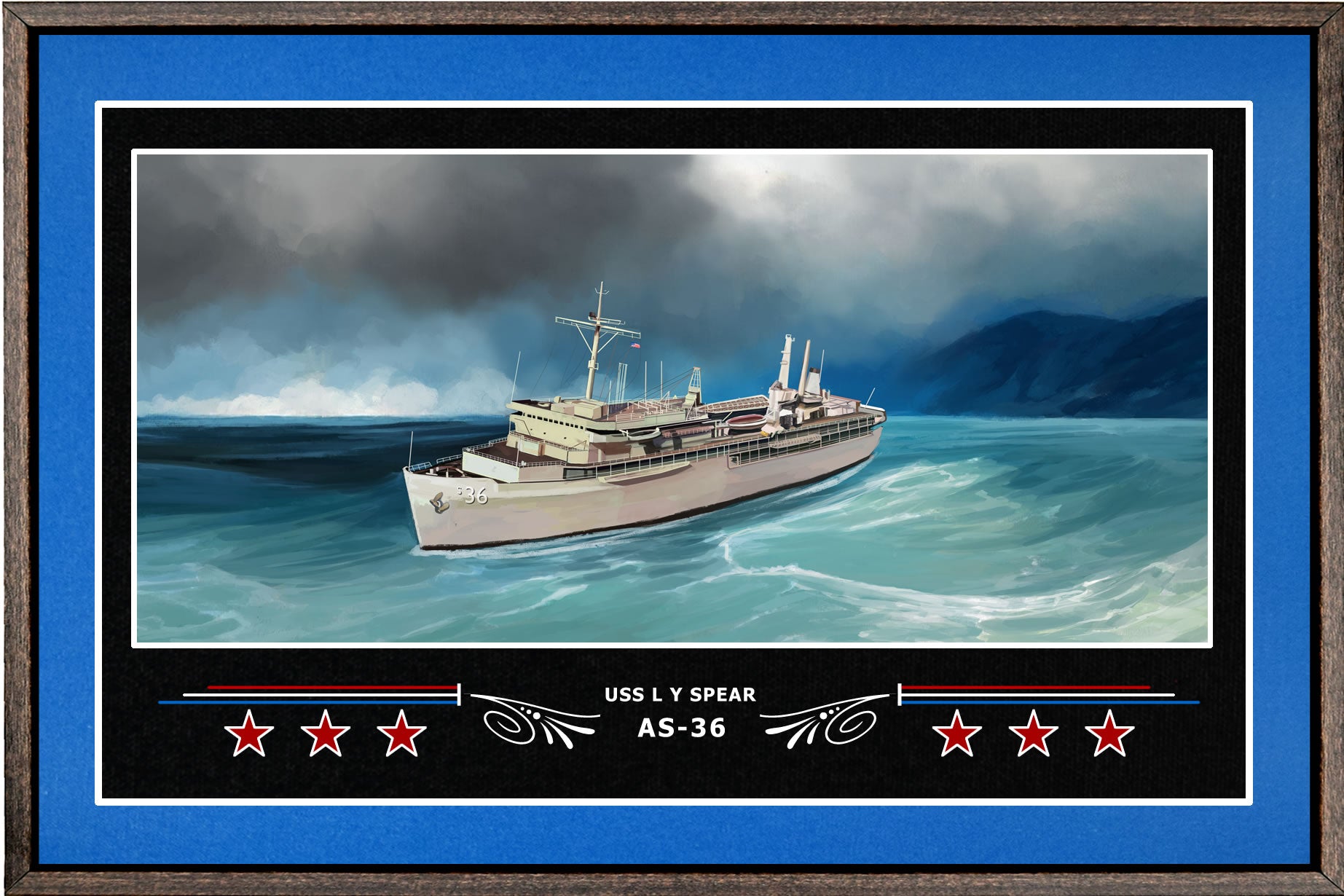 USS L Y SPEAR AS 36 BOX FRAMED CANVAS ART BLUE