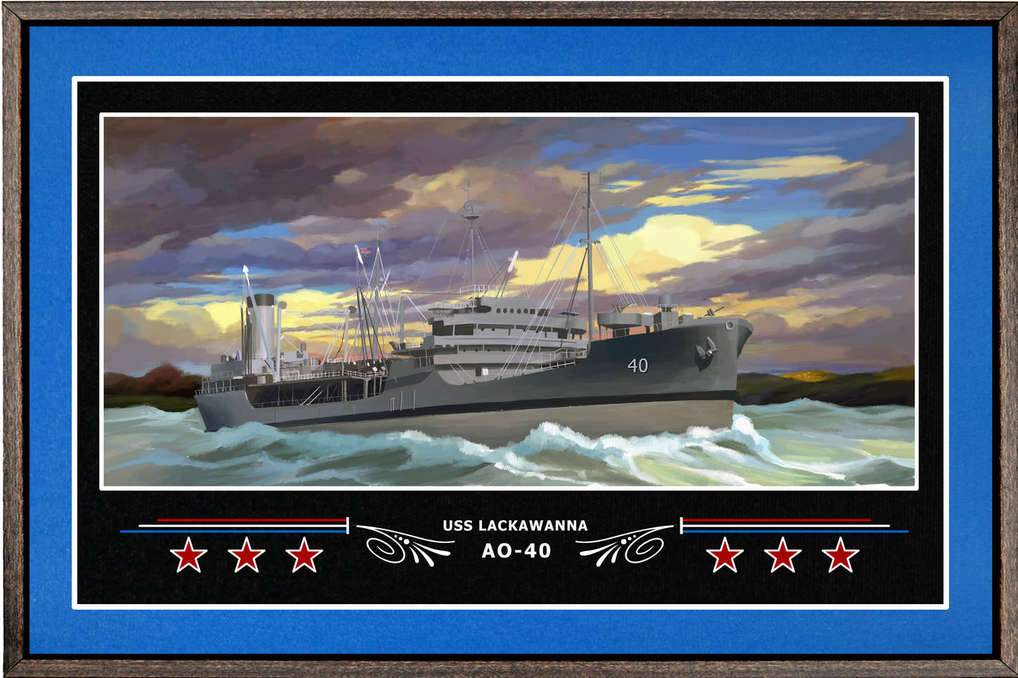 USS LACKAWANNA AO 40 BOX FRAMED CANVAS ART BLUE