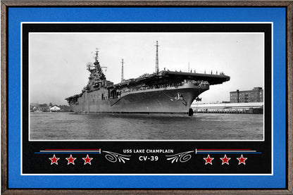 USS LAKE CHAMPLAIN CV 39 BOX FRAMED CANVAS ART BLUE