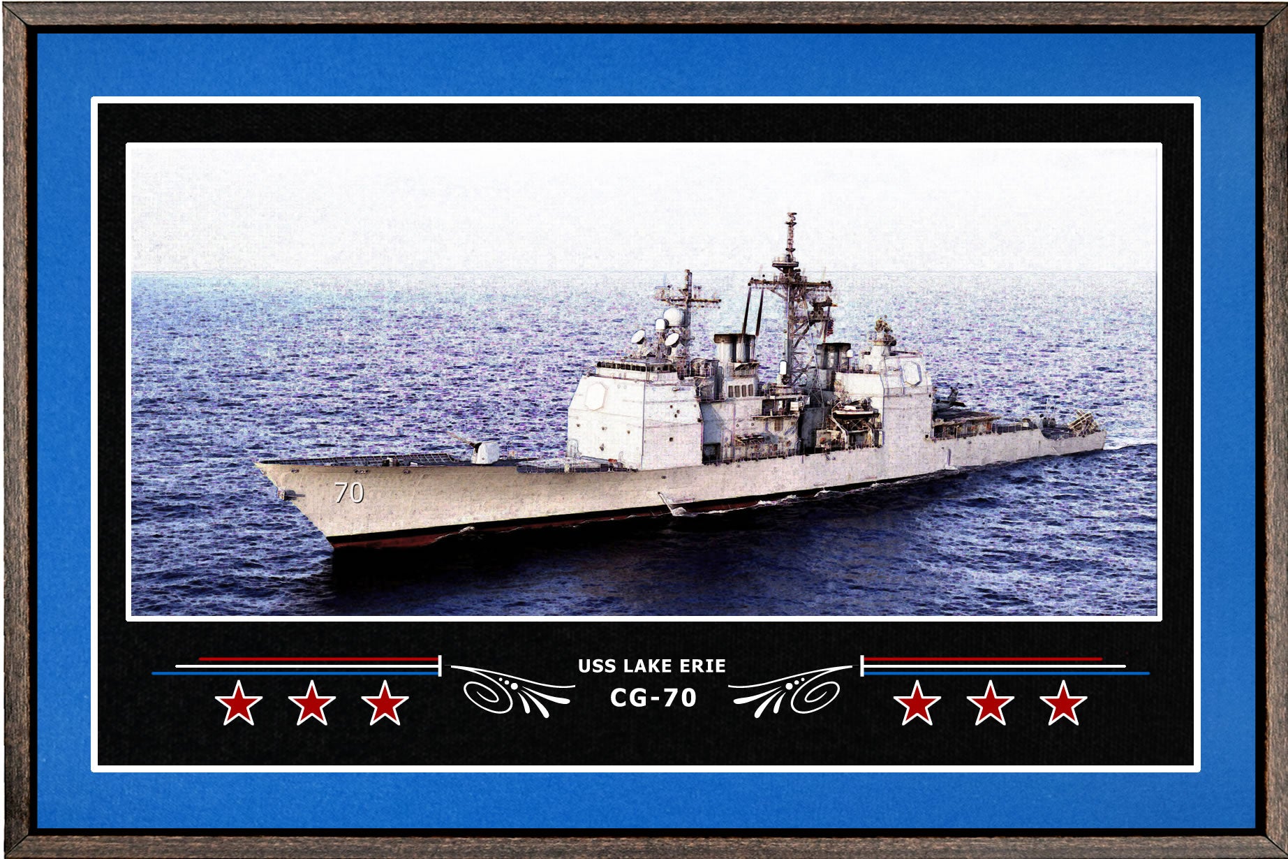 USS LAKE ERIE CG 70 BOX FRAMED CANVAS ART BLUE