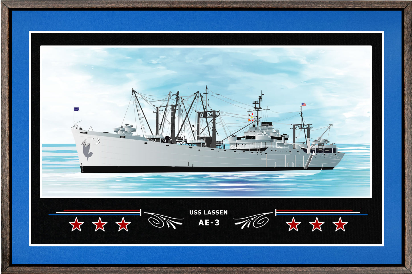USS LASSEN AE 3 BOX FRAMED CANVAS ART BLUE