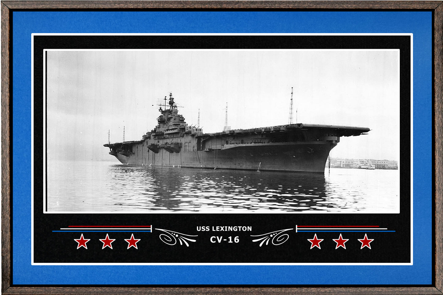 USS LEXINGTON CV 16 BOX FRAMED CANVAS ART BLUE