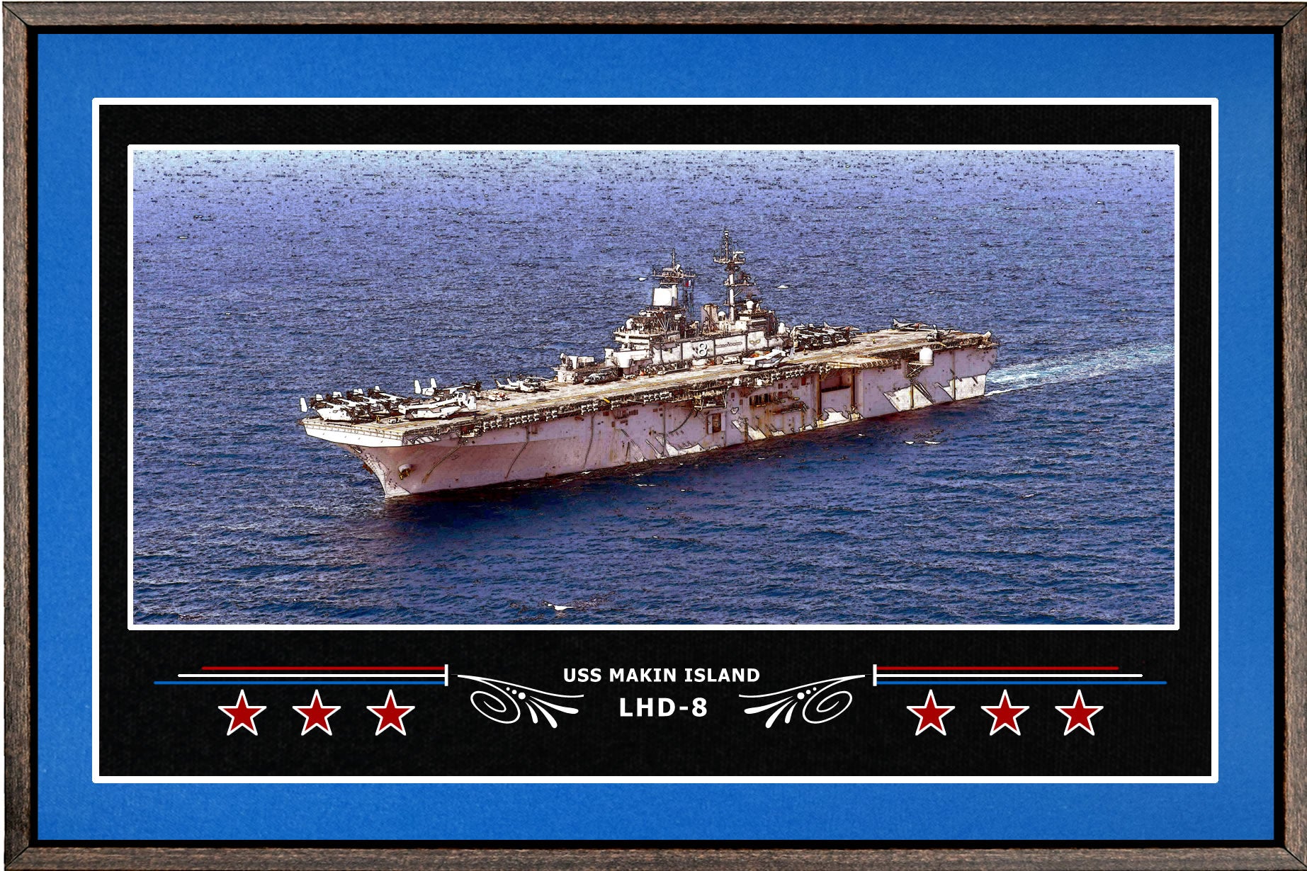 USS MAKIN ISLAND LHD 8 BOX FRAMED CANVAS ART BLUE