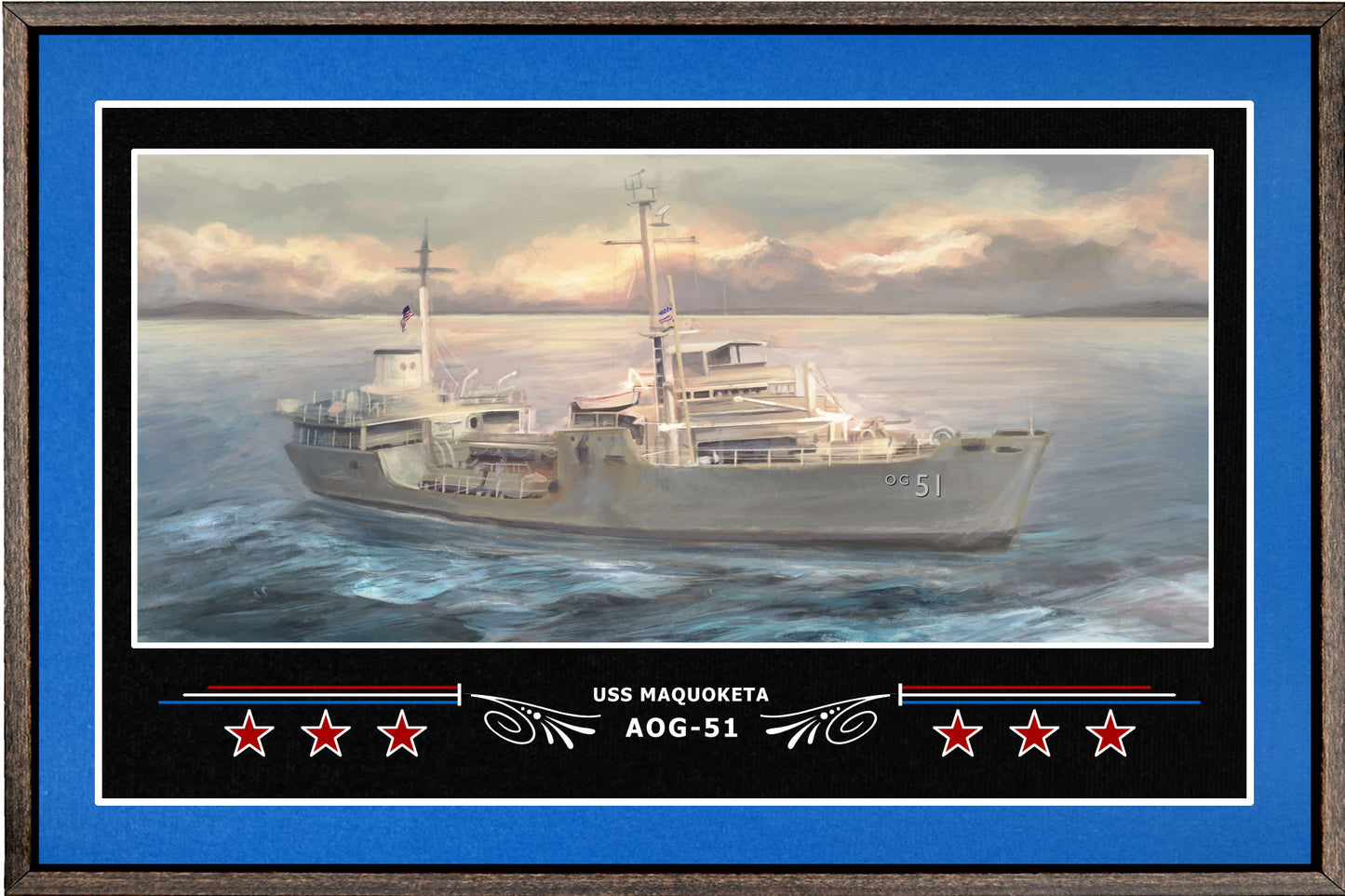 USS MAQUOKETA AOG 51 BOX FRAMED CANVAS ART BLUE