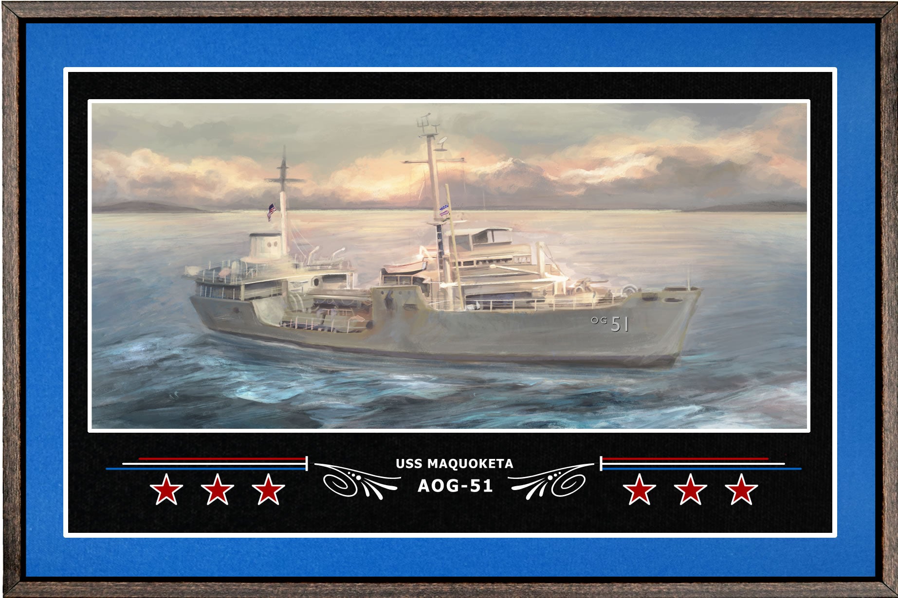 USS MAQUOKETA AOG 51 BOX FRAMED CANVAS ART BLUE