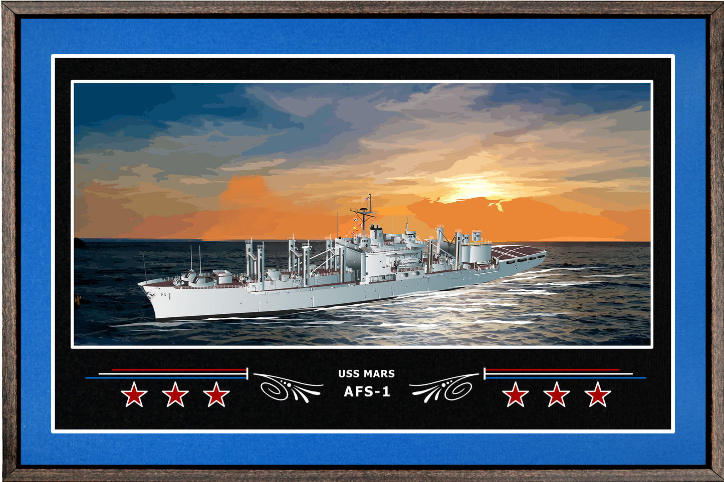 USS MARS AFS 1 BOX FRAMED CANVAS ART BLUE