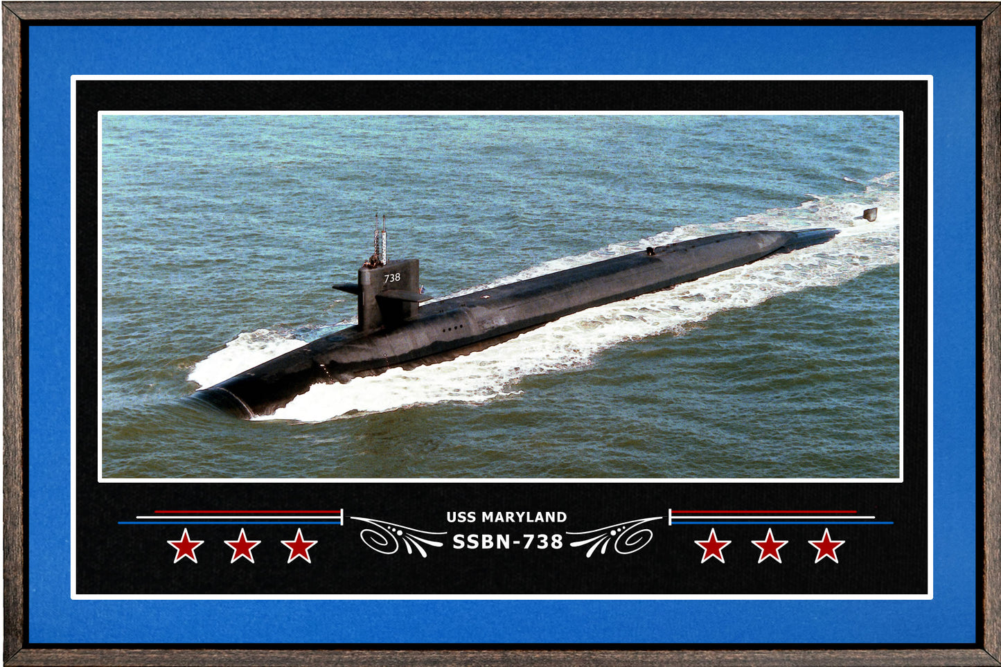 USS MARYLAND SSBN 738 BOX FRAMED CANVAS ART BLUE