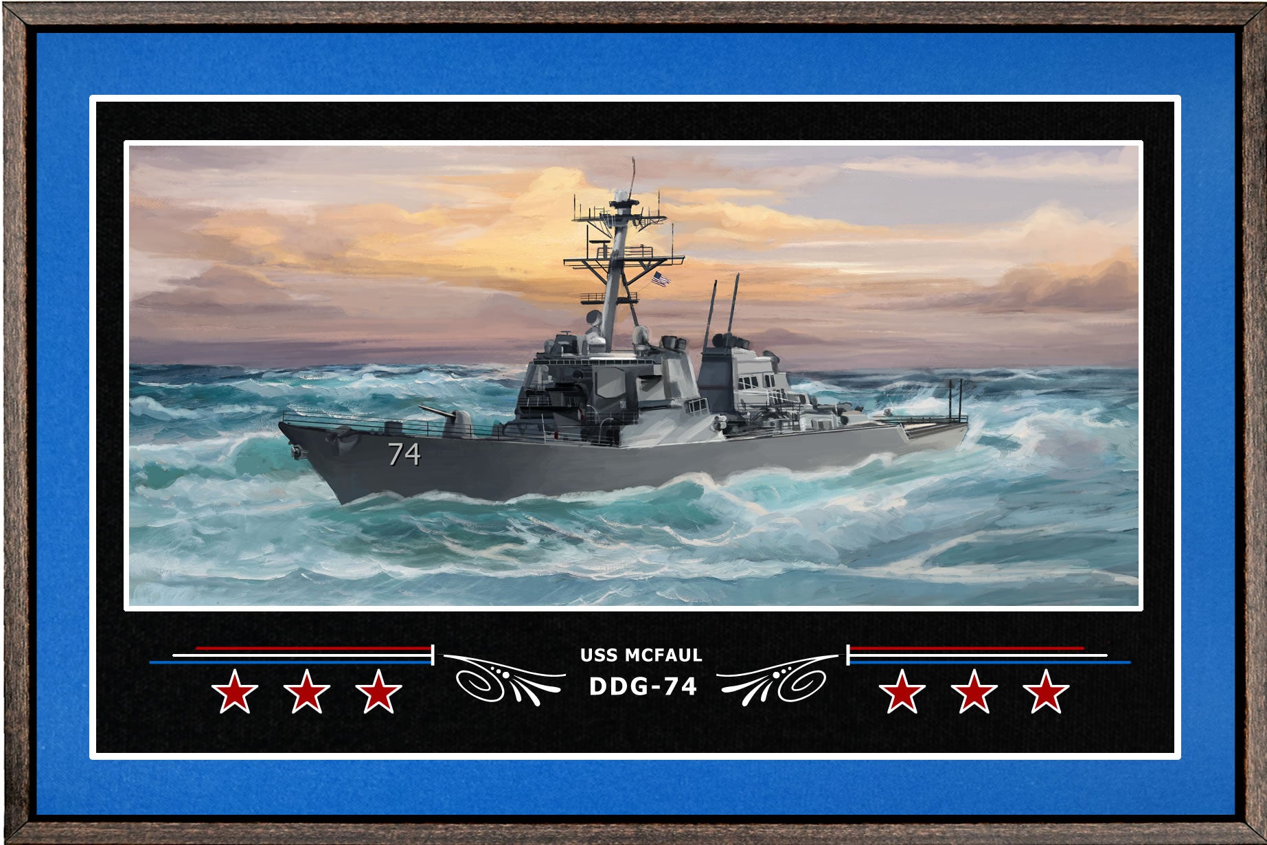 USS MCFAUL DDG 74 BOX FRAMED CANVAS ART BLUE