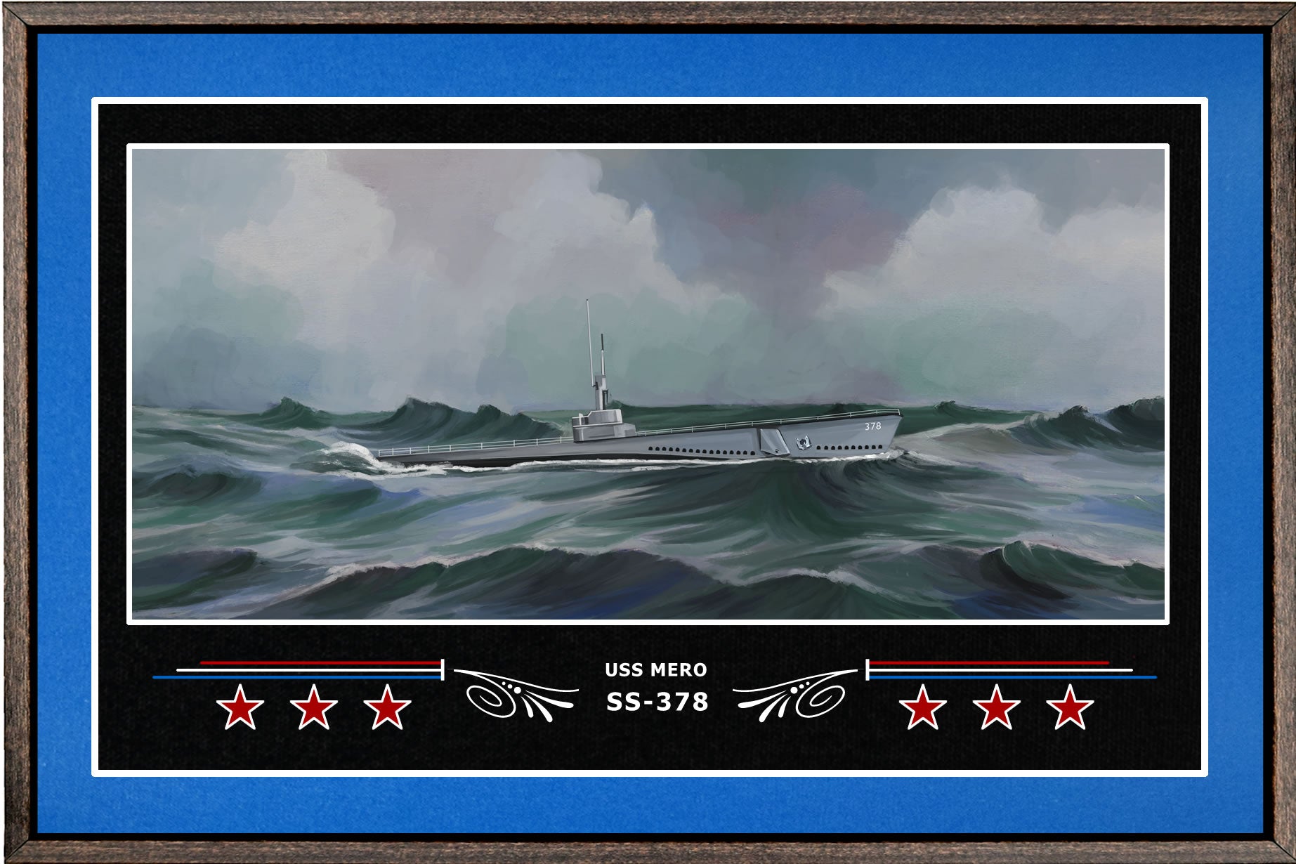 USS MERO SS 378 BOX FRAMED CANVAS ART BLUE