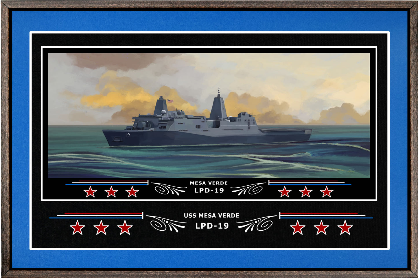 USS MESA VERDE LPD 19 BOX FRAMED CANVAS ART BLUE