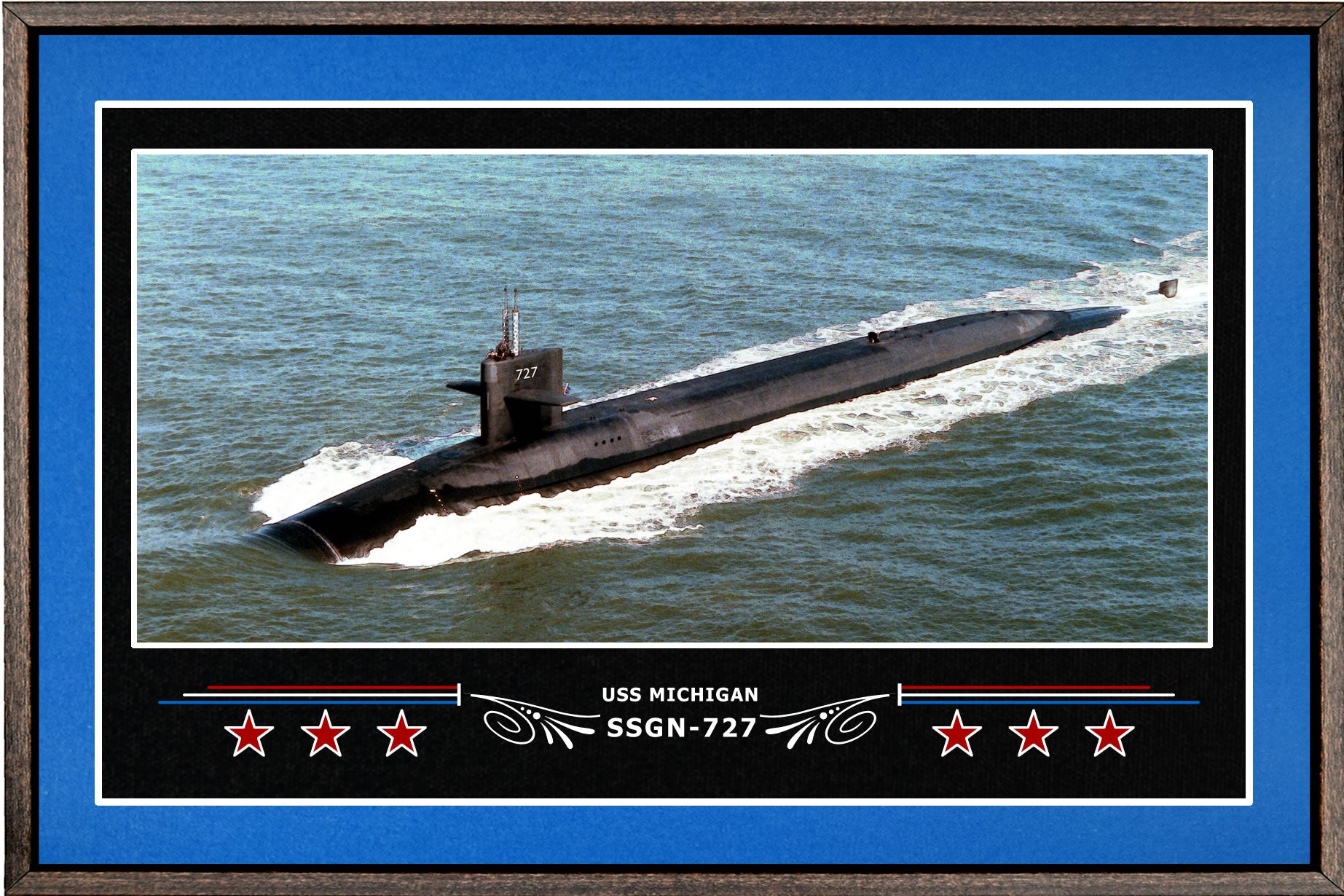 USS MICHIGAN SSGN 727 BOX FRAMED CANVAS ART BLUE