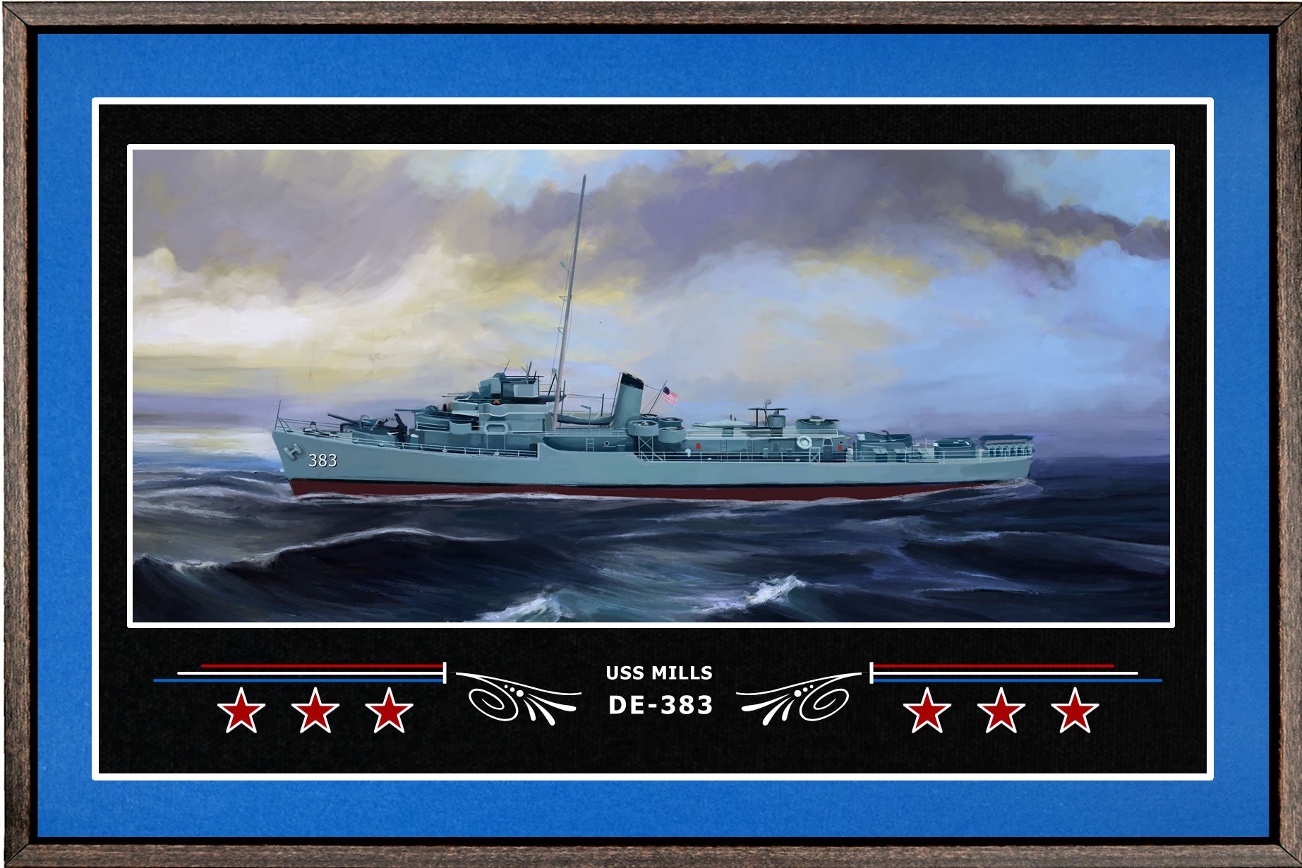 USS MILLS DE 383 BOX FRAMED CANVAS ART BLUE