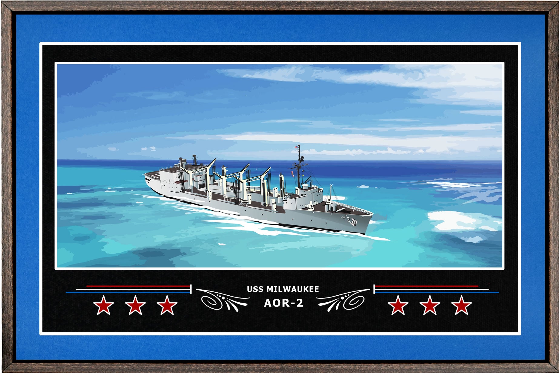 USS MILWAUKEE AOR 2 BOX FRAMED CANVAS ART BLUE