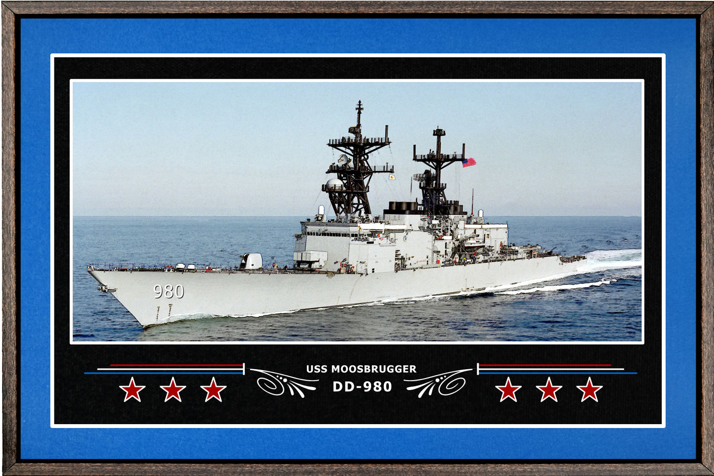 USS MOOSBRUGGER DD 980 BOX FRAMED CANVAS ART BLUE