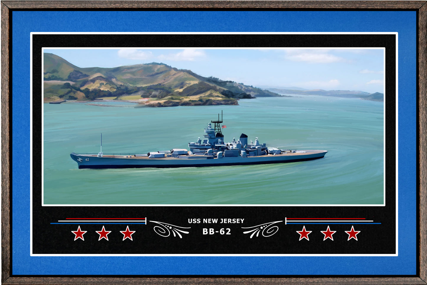 USS NEW JERSEY BB 62 BOX FRAMED CANVAS ART BLUE