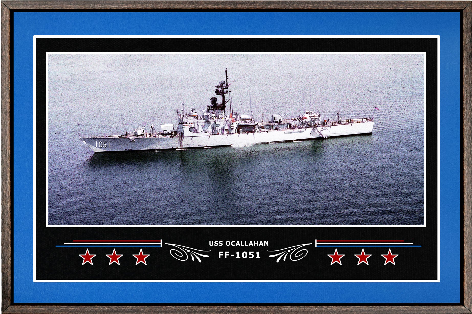 USS OCALLAHAN FF 1051 BOX FRAMED CANVAS ART BLUE