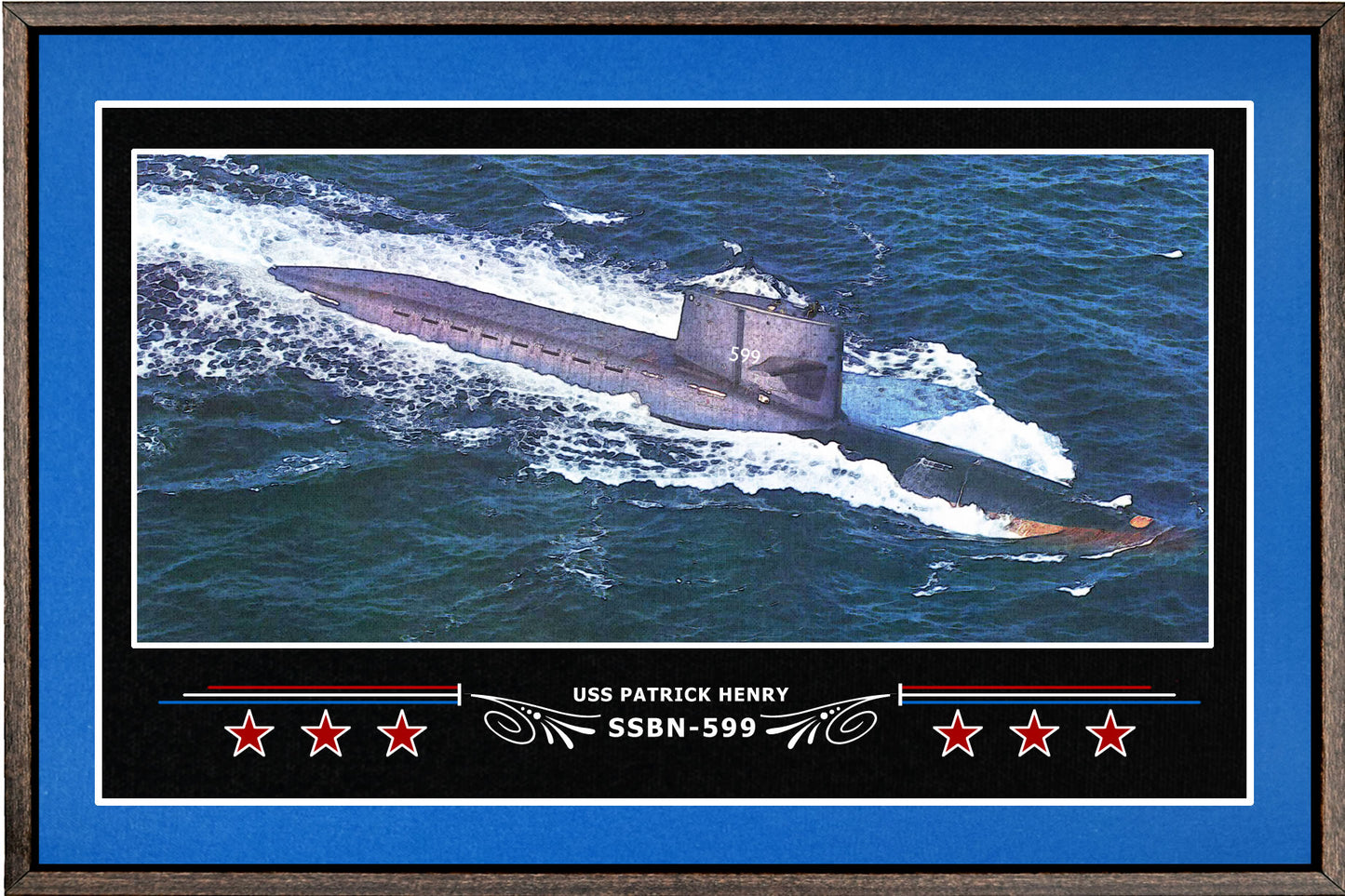 USS PATRICK HENRY SSBN 599 BOX FRAMED CANVAS ART BLUE