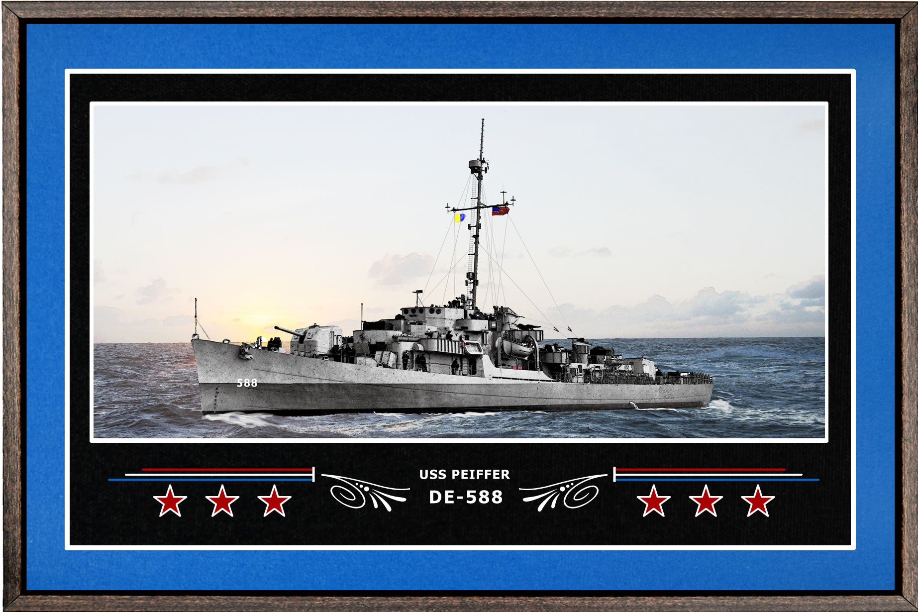 USS PEIFFER DE 588 BOX FRAMED CANVAS ART BLUE