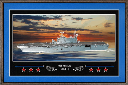 USS PELELIU LHA 5 BOX FRAMED CANVAS ART BLUE