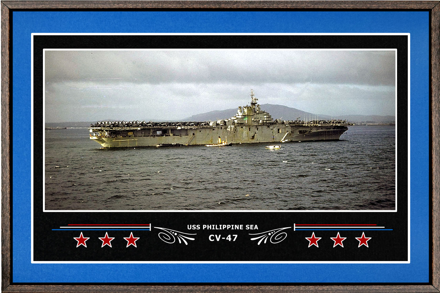 USS PHILIPPINE SEA CV 47 BOX FRAMED CANVAS ART BLUE