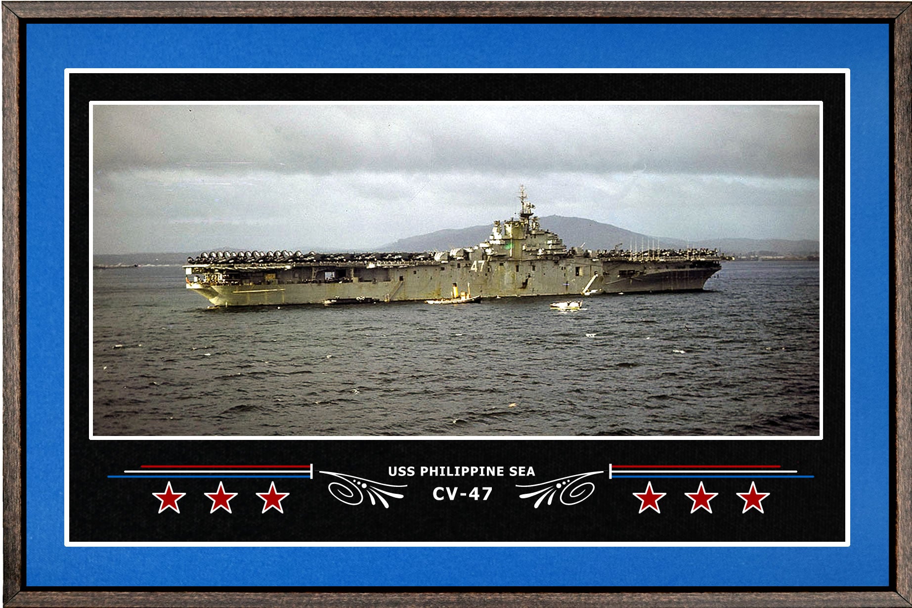 USS PHILIPPINE SEA CV 47 BOX FRAMED CANVAS ART BLUE