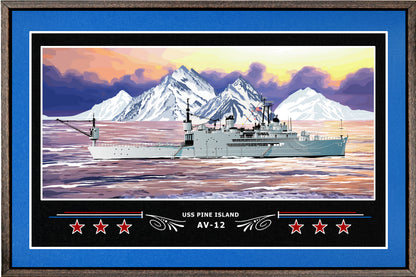 USS PINE ISLAND AV 12 BOX FRAMED CANVAS ART BLUE