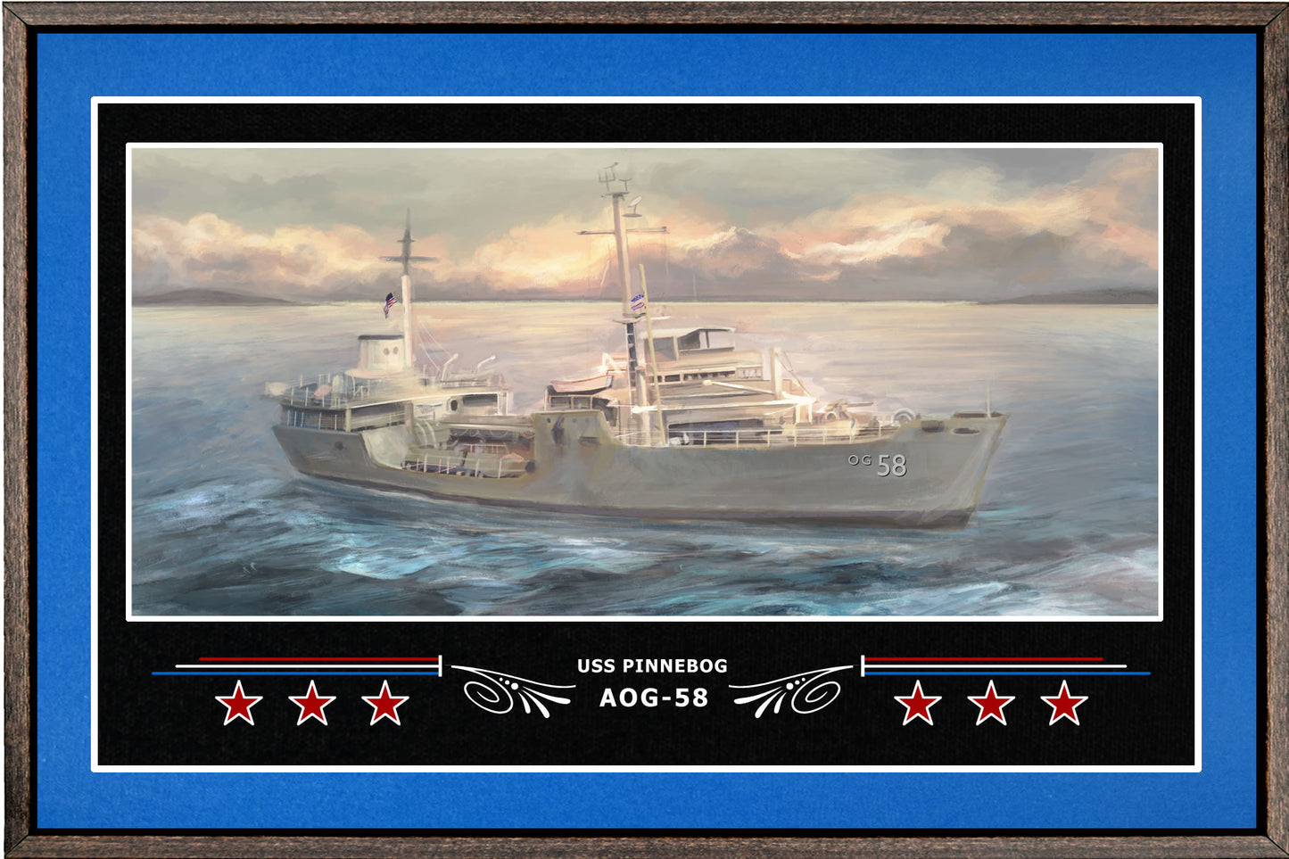 USS PINNEBOG AOG 58 BOX FRAMED CANVAS ART BLUE