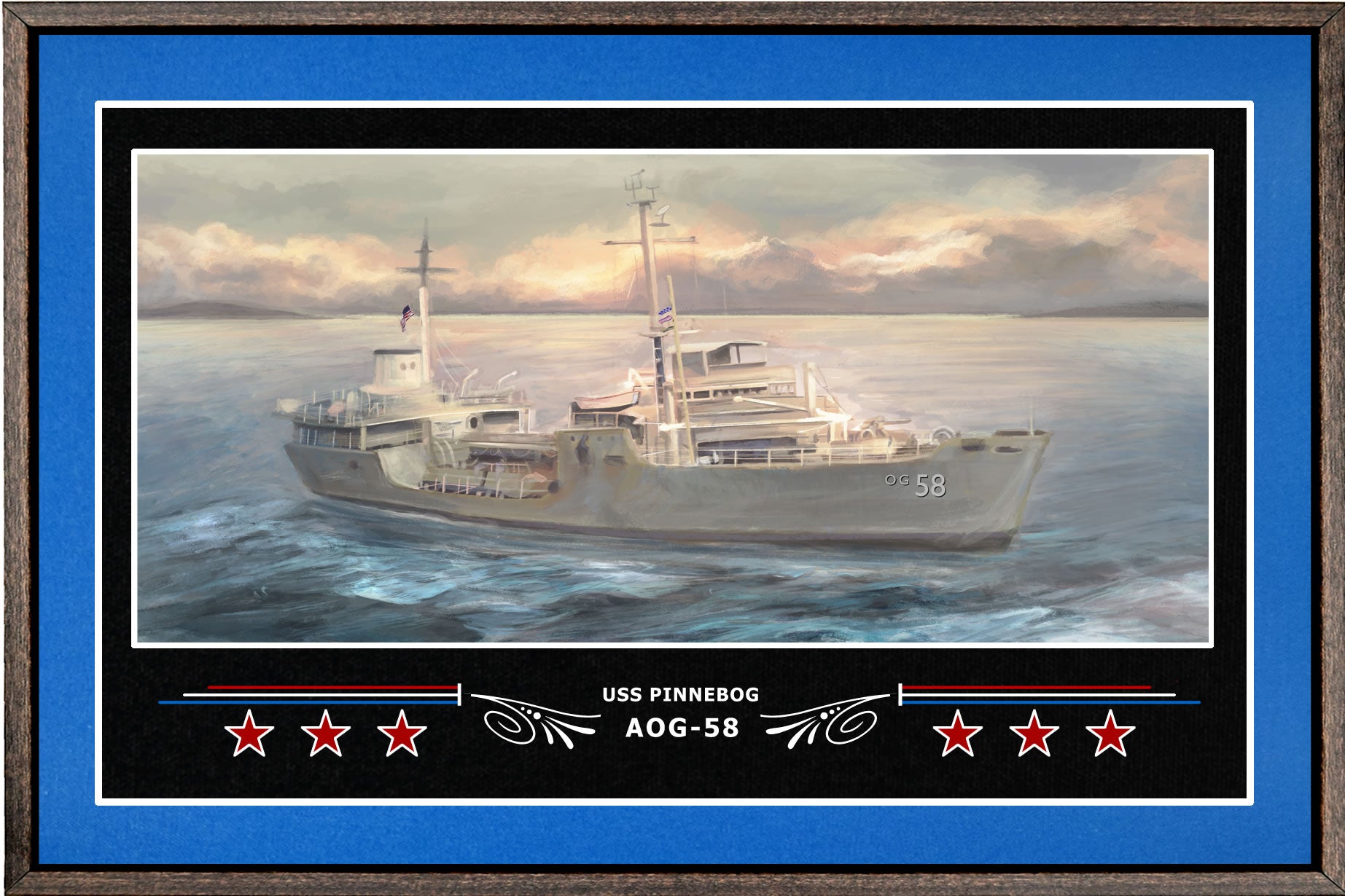 USS PINNEBOG AOG 58 BOX FRAMED CANVAS ART BLUE