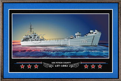 USS PITKIN COUNTY LST 1082 BOX FRAMED CANVAS ART BLUE