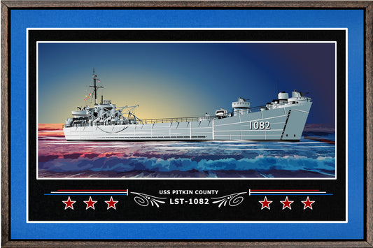 USS PITKIN COUNTY LST 1082 BOX FRAMED CANVAS ART BLUE