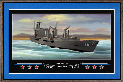 USS PLATTE AO 186 BOX FRAMED CANVAS ART BLUE