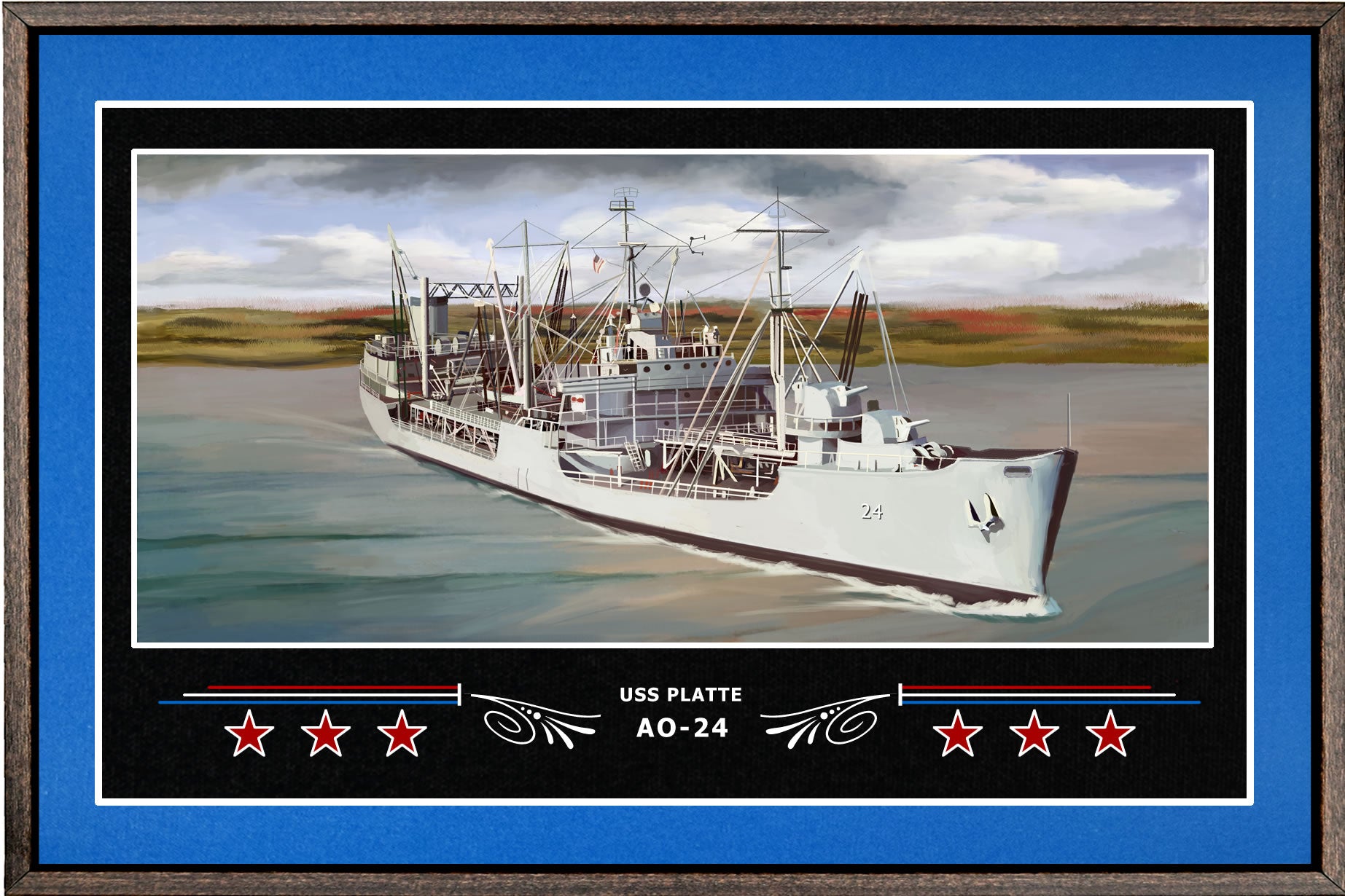 USS PLATTE AO 24 BOX FRAMED CANVAS ART BLUE