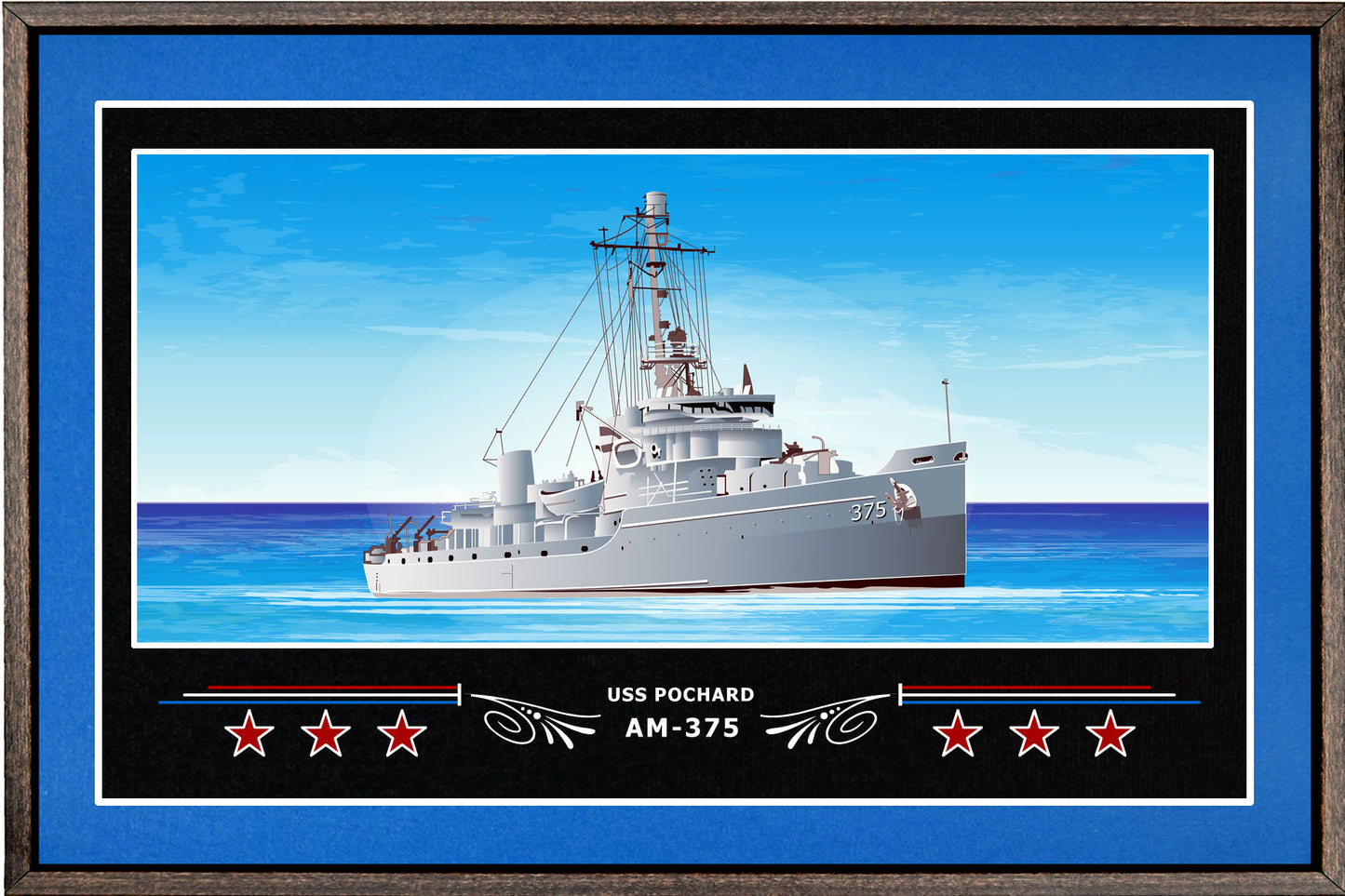 USS POCHARD AM 375 BOX FRAMED CANVAS ART BLUE
