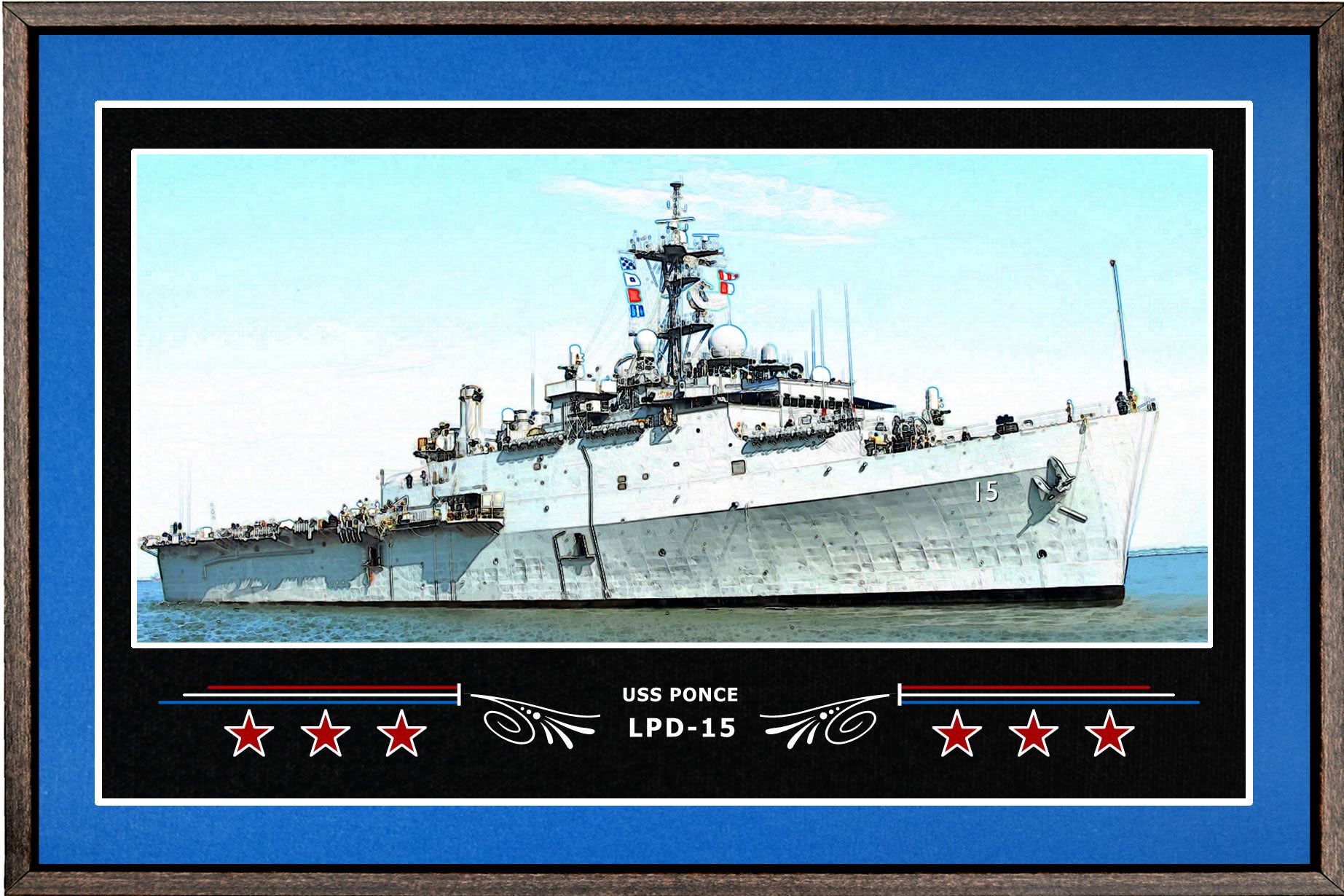 USS PONCE LPD 15 BOX FRAMED CANVAS ART BLUE