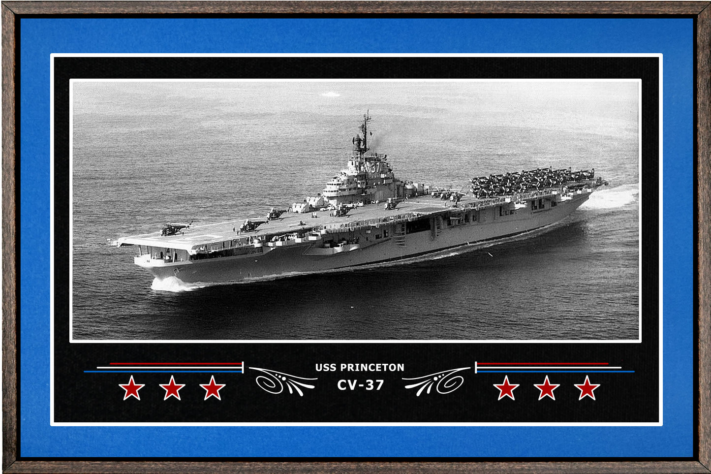 USS PRINCETON CV 37 BOX FRAMED CANVAS ART BLUE