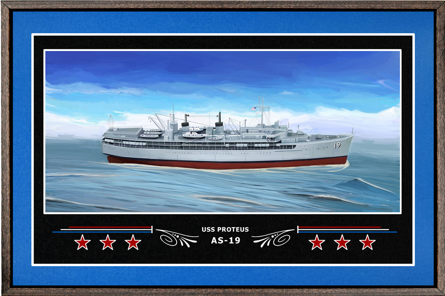 USS PROTEUS AS 19 BOX FRAMED CANVAS ART BLUE