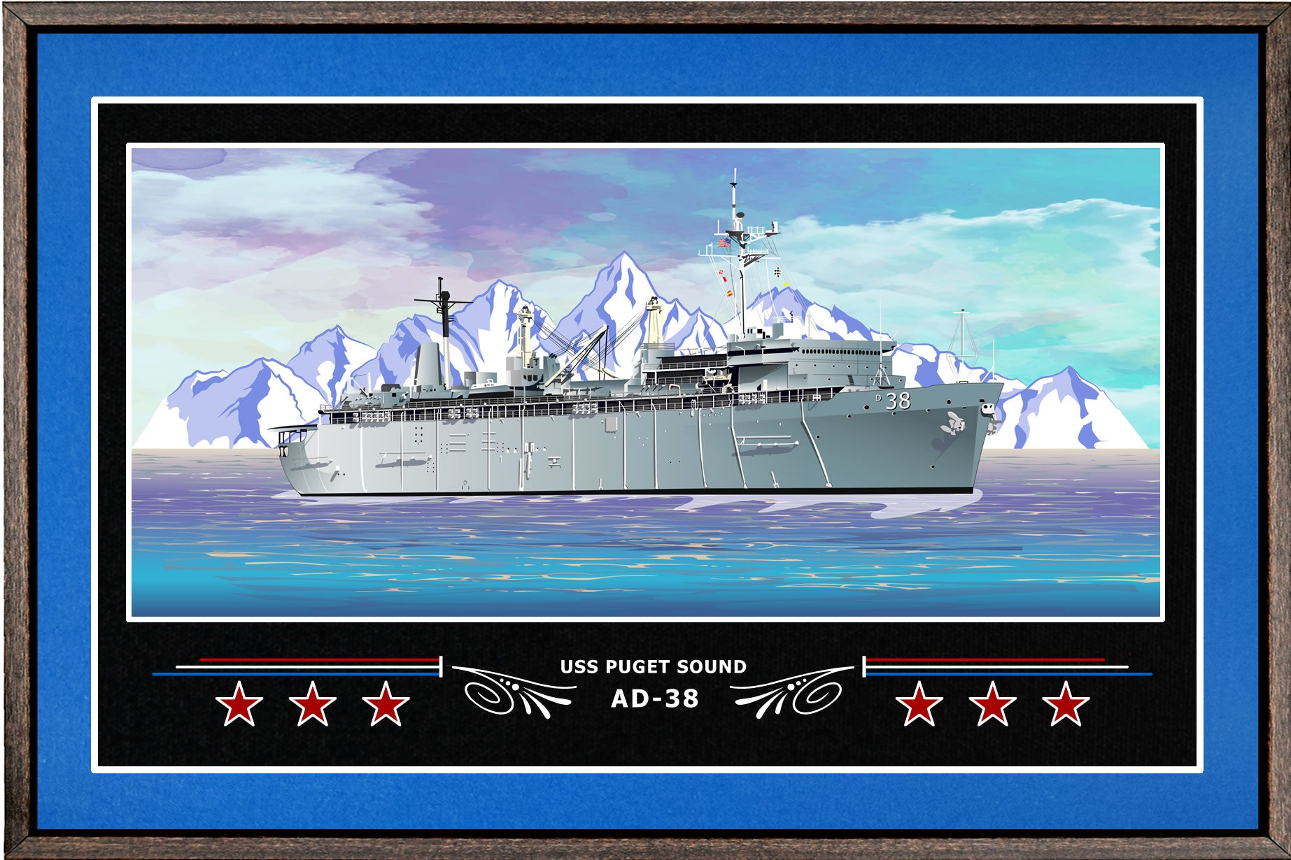 USS PUGET SOUND AD 38 BOX FRAMED CANVAS ART BLUE