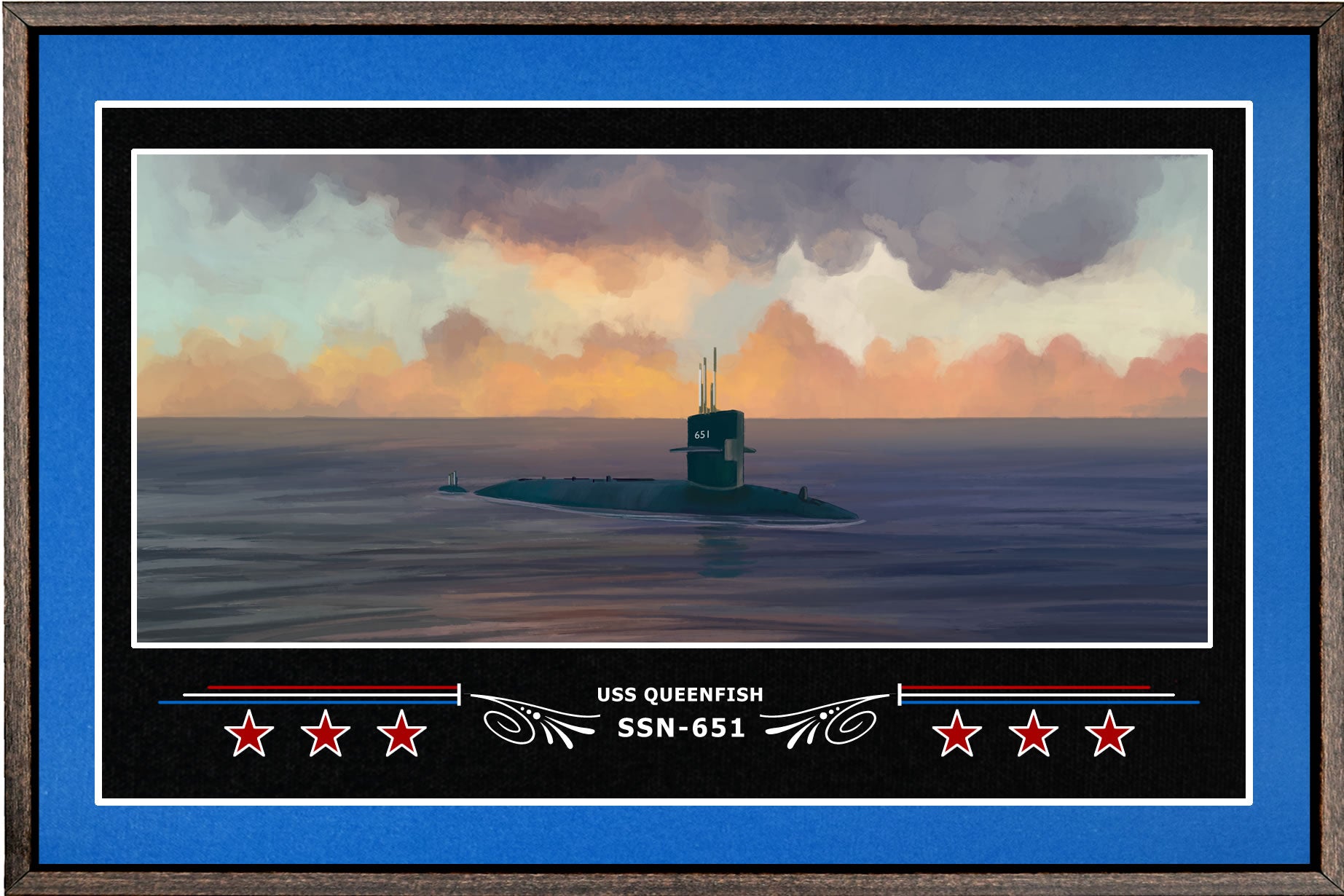 USS QUEENFISH SSN 651 BOX FRAMED CANVAS ART BLUE
