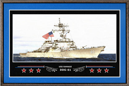 USS RAMAGE DDG 61 BOX FRAMED CANVAS ART BLUE