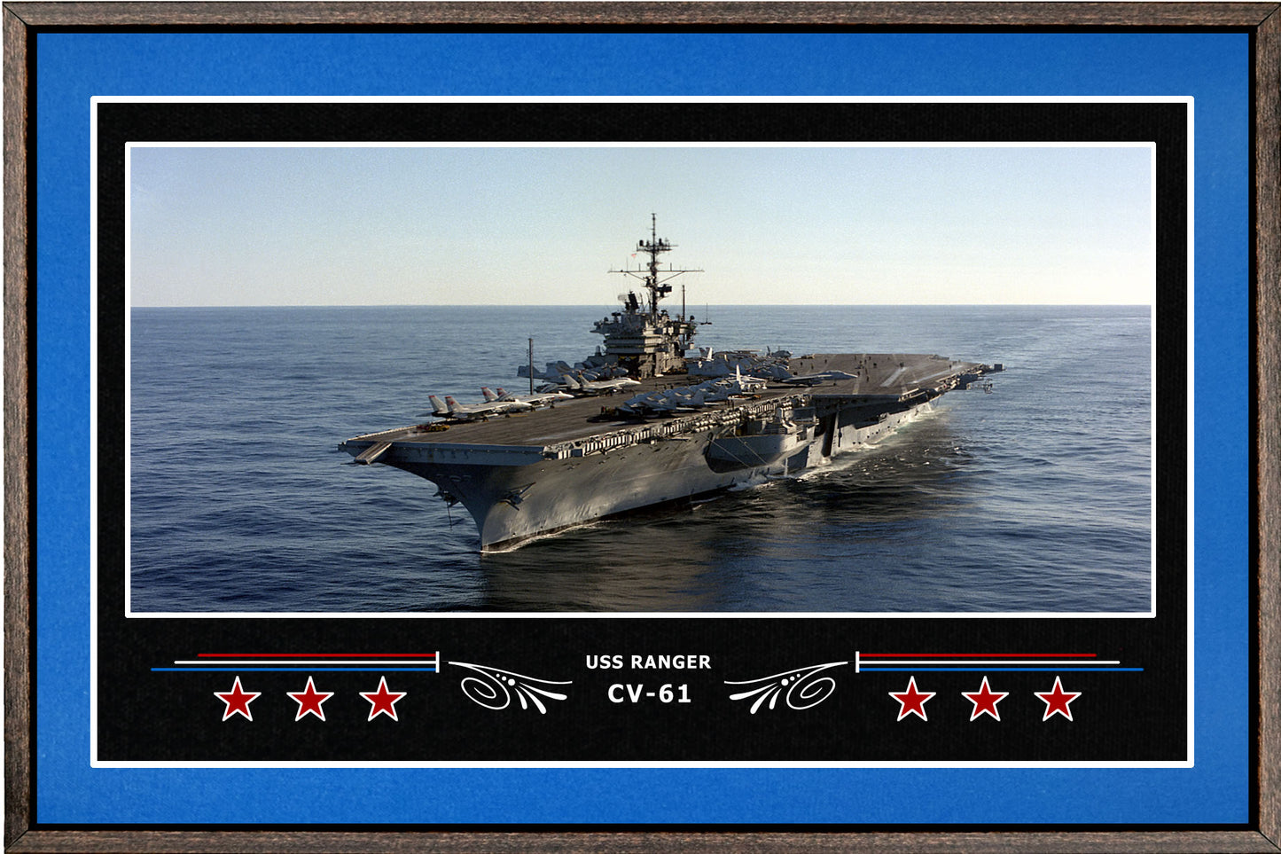 USS RANGER CV 61 BOX FRAMED CANVAS ART BLUE