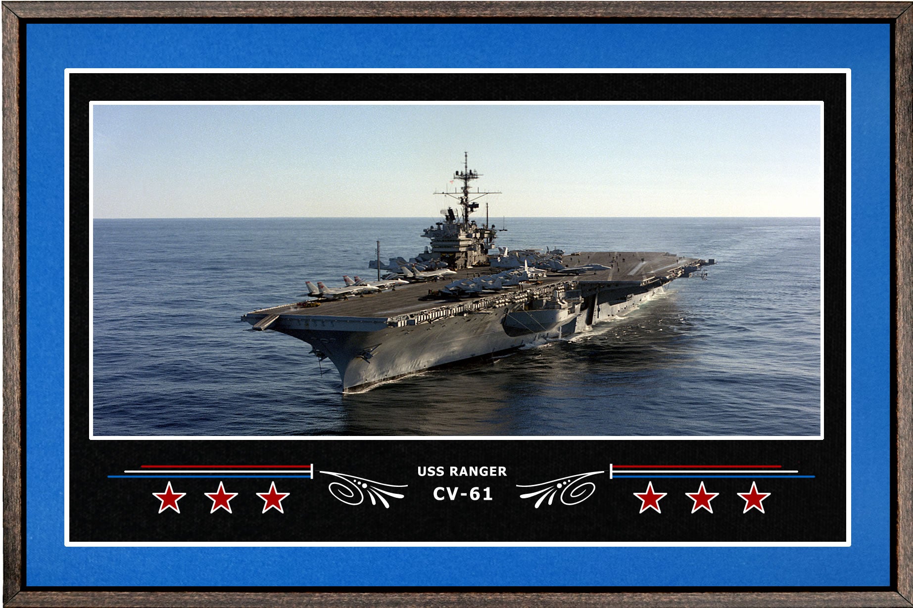 USS RANGER CV 61 BOX FRAMED CANVAS ART BLUE
