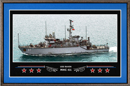 USS RAVEN MHC 61 BOX FRAMED CANVAS ART BLUE