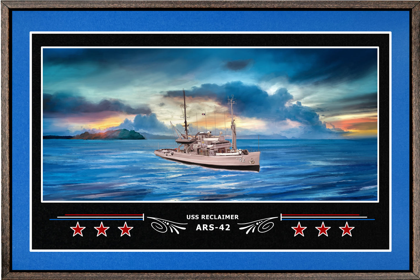 USS RECLAIMER ARS 42 BOX FRAMED CANVAS ART BLUE