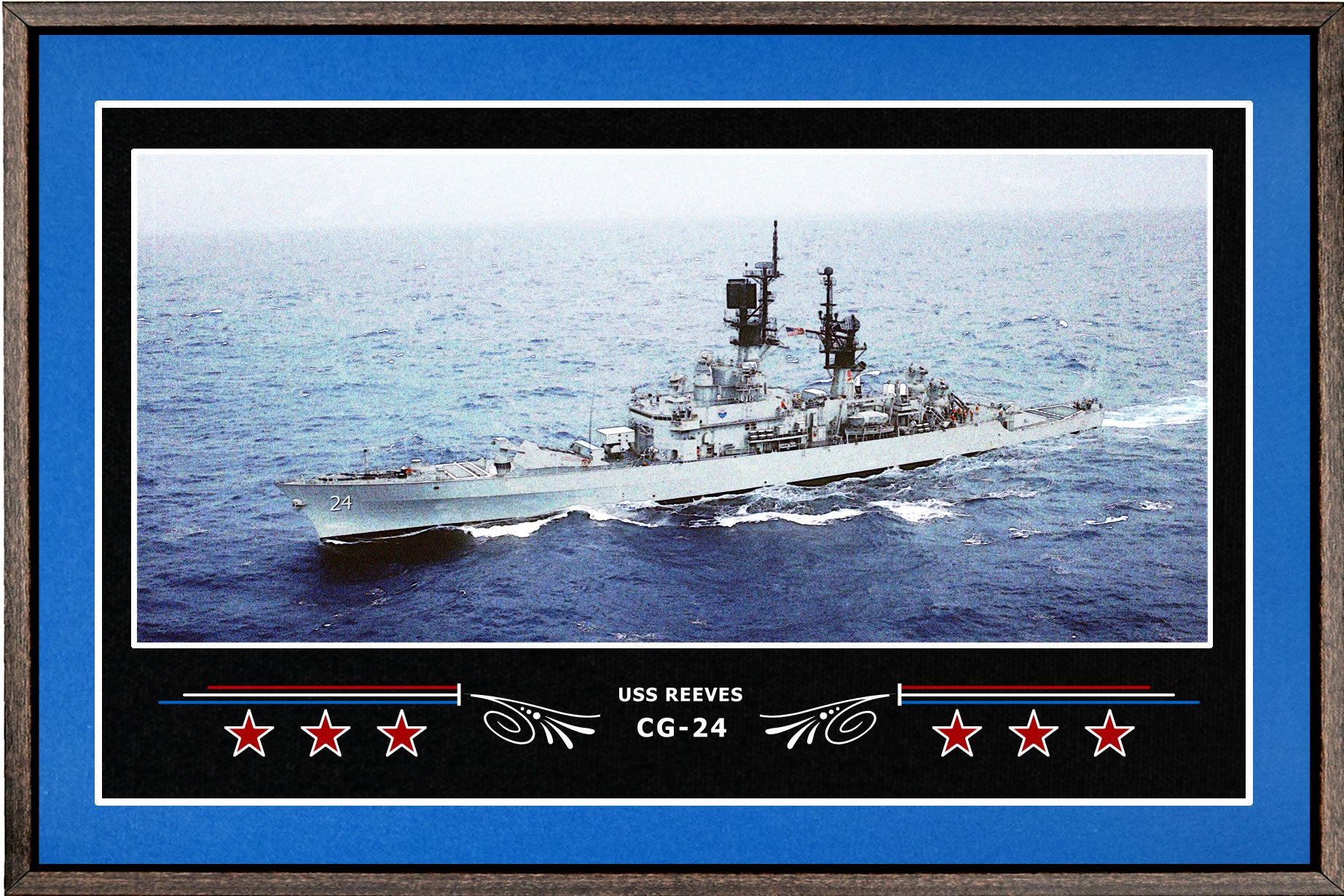 USS REEVES CG 24 BOX FRAMED CANVAS ART BLUE