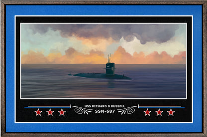 USS RICHARD B RUSSELL SSN 687 BOX FRAMED CANVAS ART BLUE