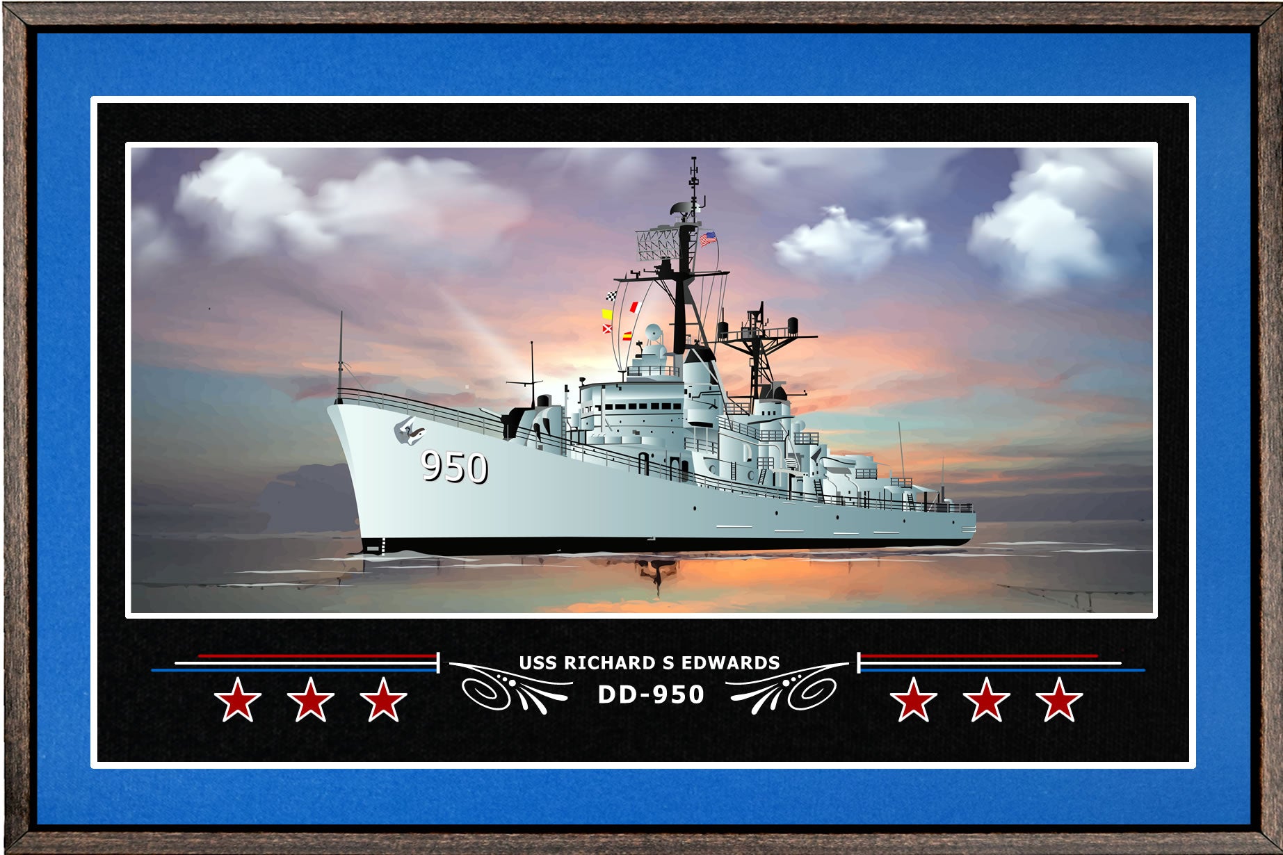USS RICHARD S EDWARDS DD 950 BOX FRAMED CANVAS ART BLUE